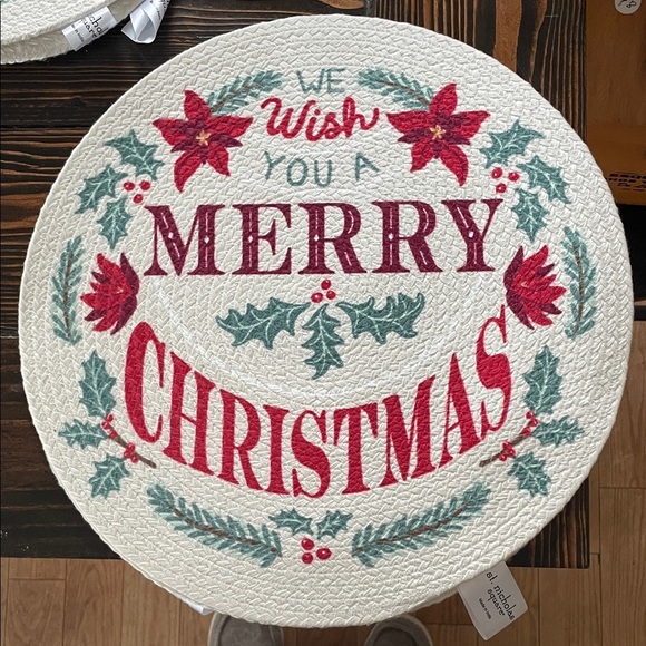 St. Nicholas Square Other - St. Nicholas Square 2 Round Braided Red and Green Merry Christmas Placemats